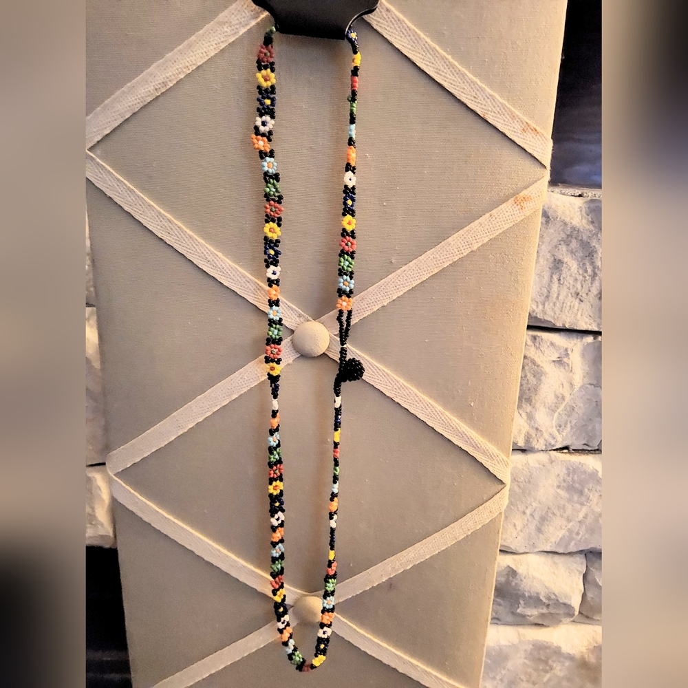 Women's Vtg Boho Multicolor Floral Beaded Necklace